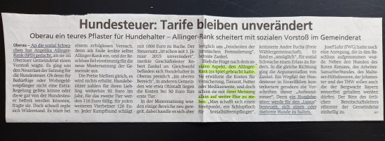 Keine Erhöhung der HUndesteuer